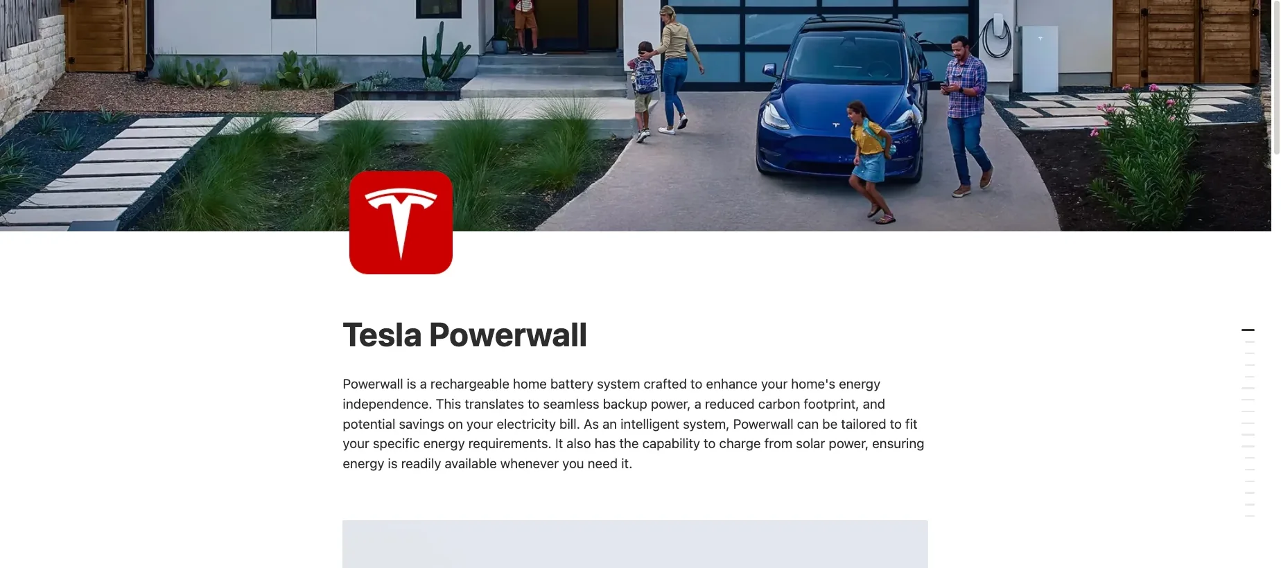 My notes page on Tesla Powerwall: a family on a driveway with an electric car