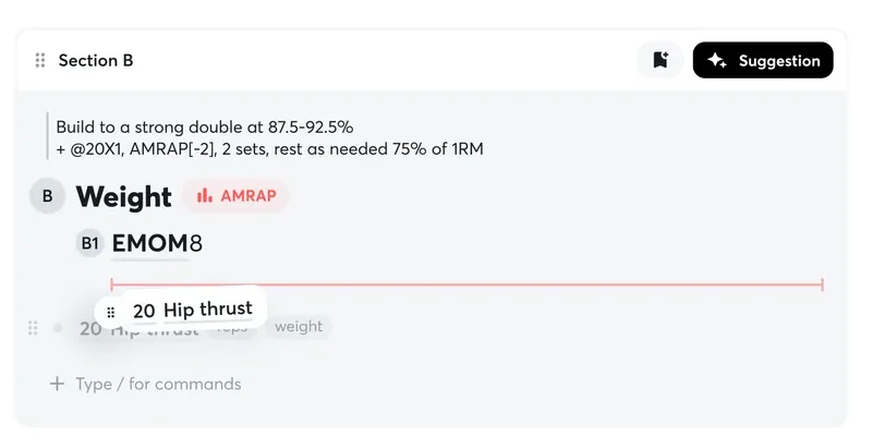 Drop: Dragging a movement draws a red line where it will land.